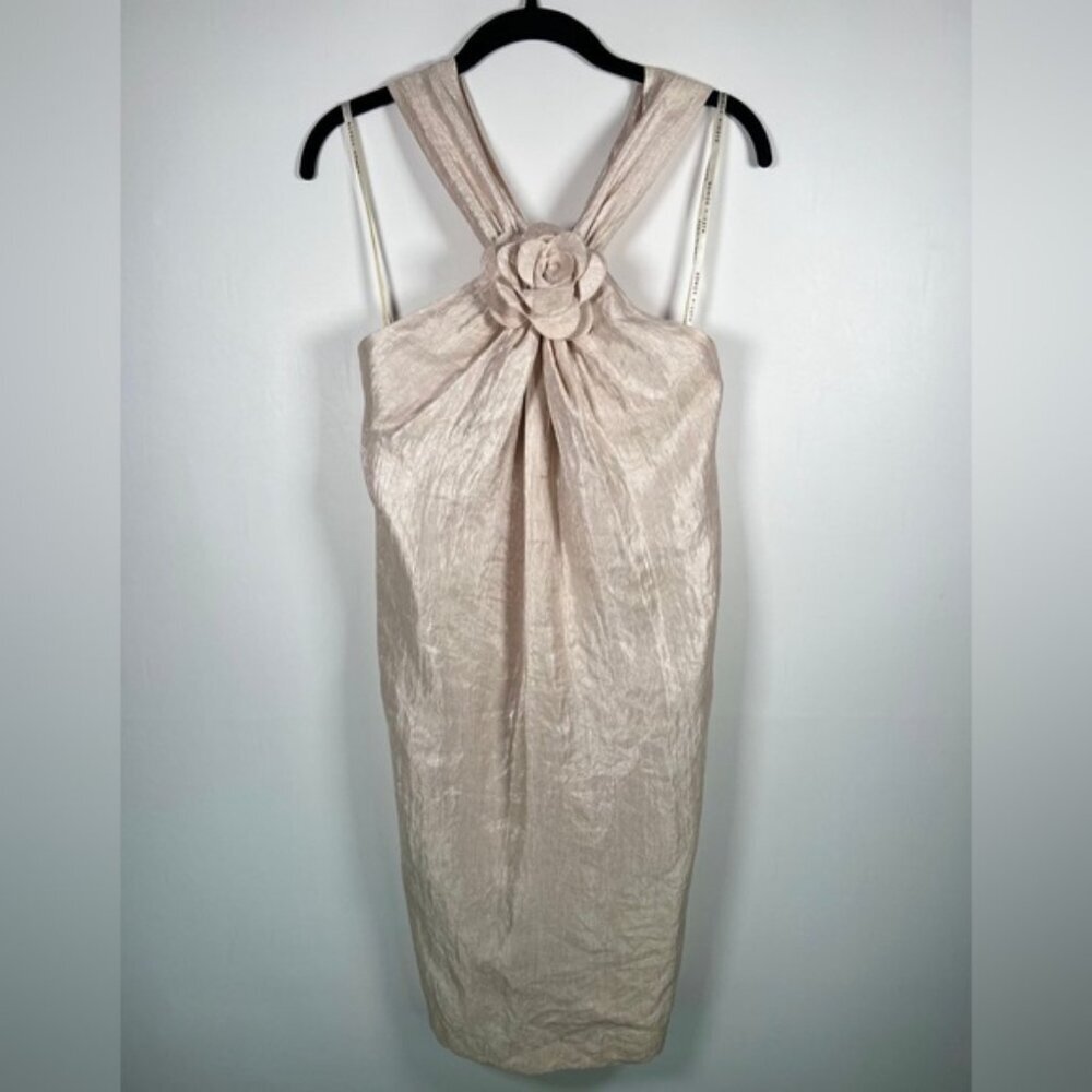NWT ALEXIA ADMOR NEW YORK USA Made 🇺🇸‎ Champagne Bow Halter Neck Mini Dress S - Picture 4 of 16